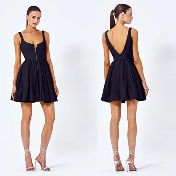 NWT Alexis Jody Pleated Skirt Front Zip Mini Dress Women's Black Size: Small - Picture 1 of 7